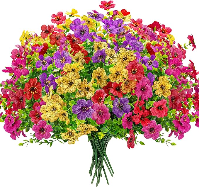 Der Rose 12 Bundles Artificial Flowers for Outdoors Fake Flowers Plants Spring Summer Decoration UV Resistant for Outside Home Porch Patio Garden Decor