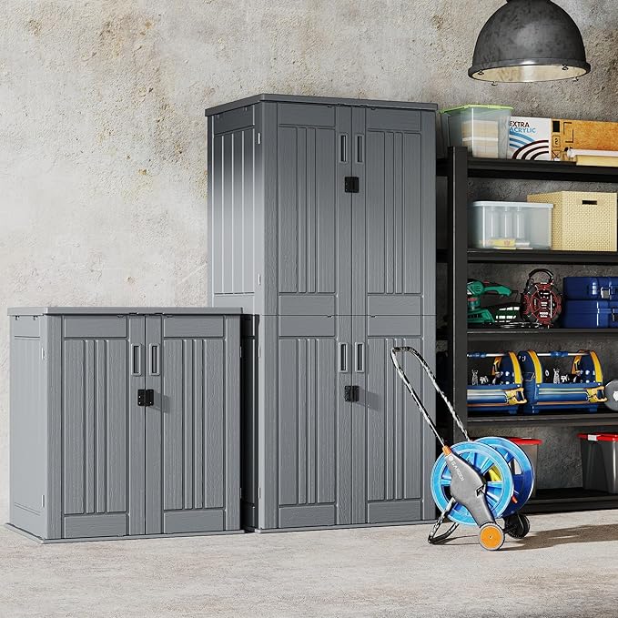 EHHLY Heavy Duty Tall Storage Cabinet Outdoor Weatherproof, 28 Cuft Garage Storage Cabinet with 4 Adjustable Shelves, Lockable Kitchen Pantry Closer Organizer, 31Wx23Lx66H, Sage Grey