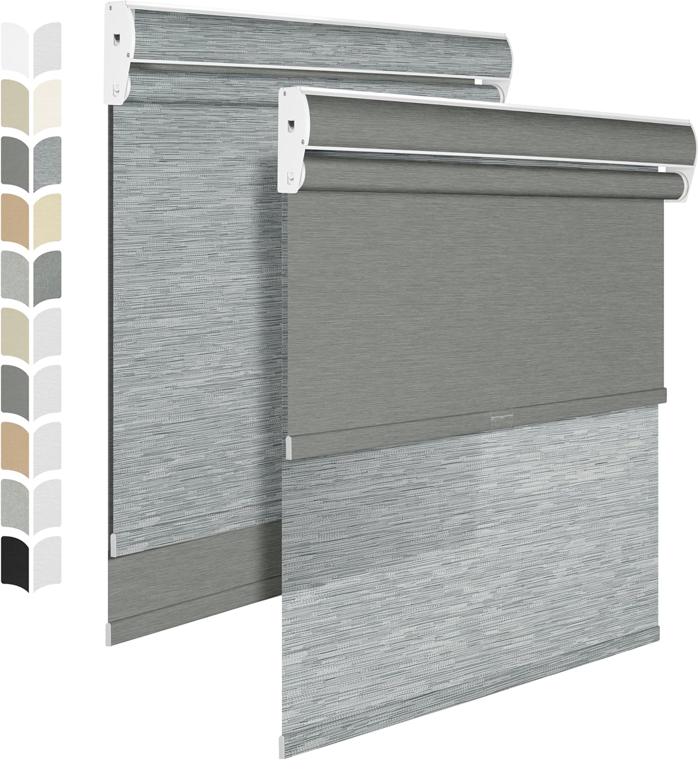 BERISSA Cordless Dual Roller Shades with Cassette Valance, Double Shades - Blackout and Light Filtering, Day and Night for Home Office Door. Striped Jacquard Grey. 29 W x 48" H