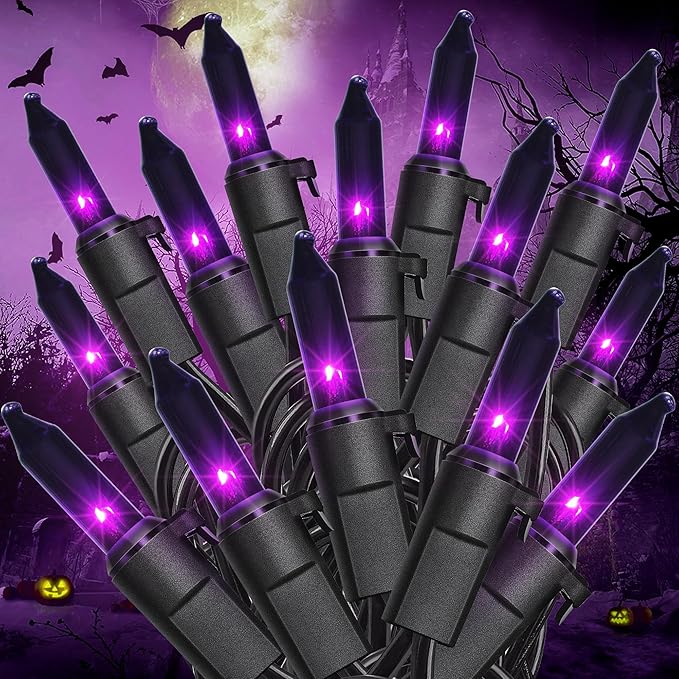 Hopolon Purple Halloween Lights,2PACK 13ft 50Count Halloween Decorations Mini Purple String Lights with Black Wire Waterproof Certified for Indoor Outdoor Christmas Tree Home Party Garden Holiday