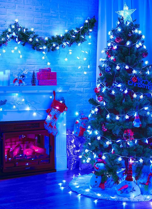 Minetom 2 Pack Snowflakes Christmas Lights,14 Ft 30 LED Christmas Lights, Waterproof Snowflakes Holiday Lights, Shatterproof Xmas Fairy Lights for Indoor Deco