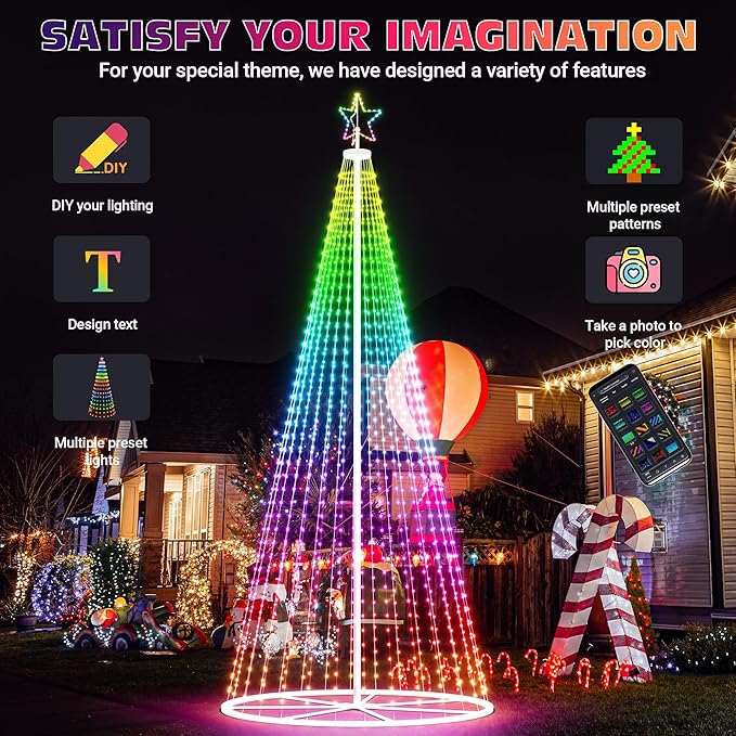 Led Outdoor Christmas Tree, 20 FT Prelit Smart Outside Christmas Tree Light Show App Control with 1512 LED Lights Color Changing Sync APP & Remote Control Lighting