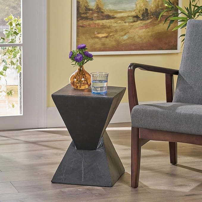 Modern Side Table with Geometric Design, Stylish Accent End Table for Living Room & Bedroom, Contemporary Black Accent Furniture for Home Decor (Black)