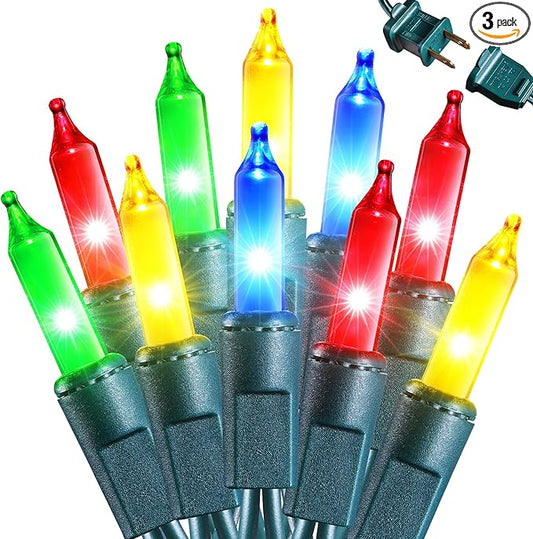 Joomer LED Christmas Lights, 3Pack Total 58.5FT 300 LED Multicolor Christmas Tree Lights, Connectable Waterproof Mini String Lights Plug in for Indoor Outdoor Home Christmas Decoration