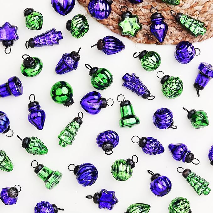 IndianShelf 200 Pieces Blue & Green Glass Vintage Christmas Ornaments Mini Bulk Decorative Ornaments for Halloween, Christmas Tree, New Year, Valentine Day, Holidays, Event and Wedding (25 * 8 Boxes)
