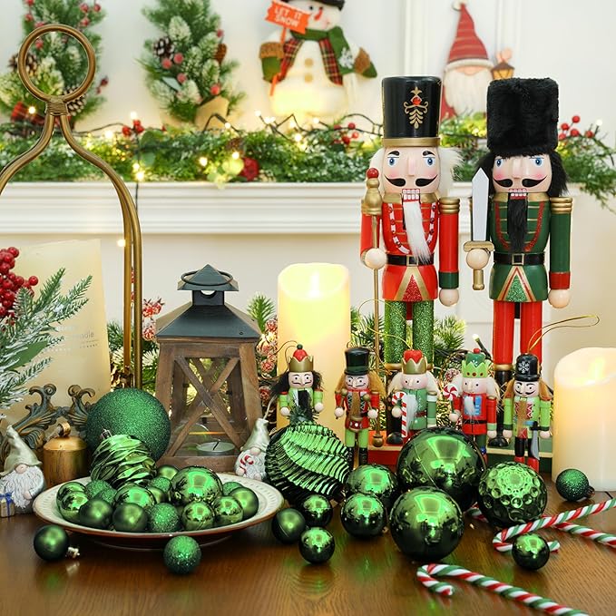 XmasExp 24ct Christmas Ball Ornaments Shatterproof Christmas Ornaments Set Decorations for Xmas Tree Balls 40mm/1.57" (Dark Green)