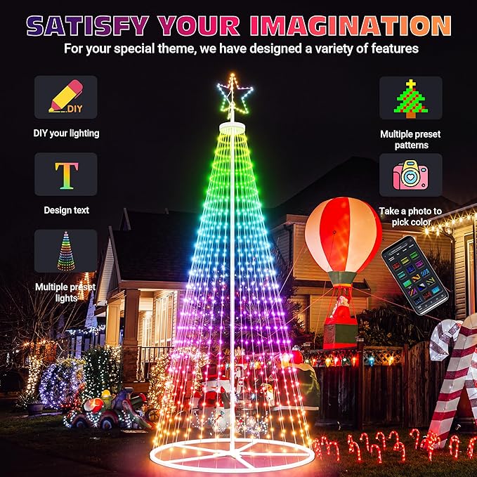 Led Outdoor Christmas Tree, 12.8 FT Prelit Smart Outside Christmas Tree Light Show App Control with 660 LED Lights Color Changing Sync APP & Remote Control Lighting