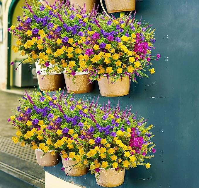 Artificial Flowers for Outdoors, 20 Bundle Artificial Plants Outdoor Fake Flowers UV Resistant, Outdoor Fake Plants Plastic Faux Flowers for Porch Window Box Garden