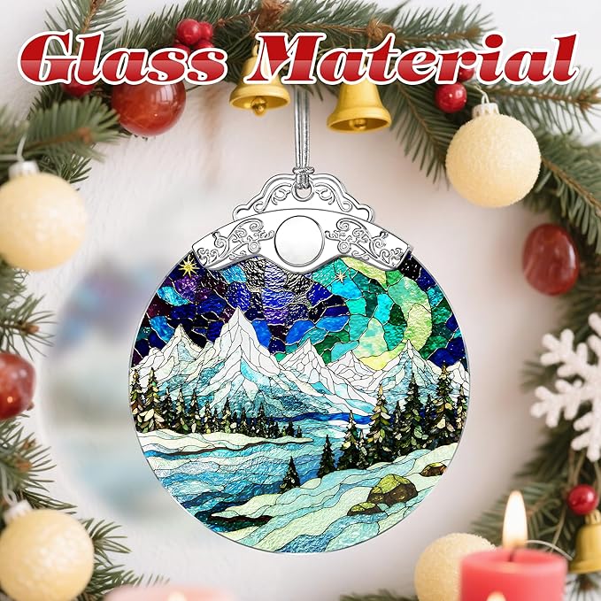 Stained Glass Ornament, Christmas Ornaments, Christmas Decorations for Tree, Holiday Ornament, Gifts for Nature Lovers, Holiday Party Gifts, Gift Ideas & Xmas Gift - Mountain Landscape