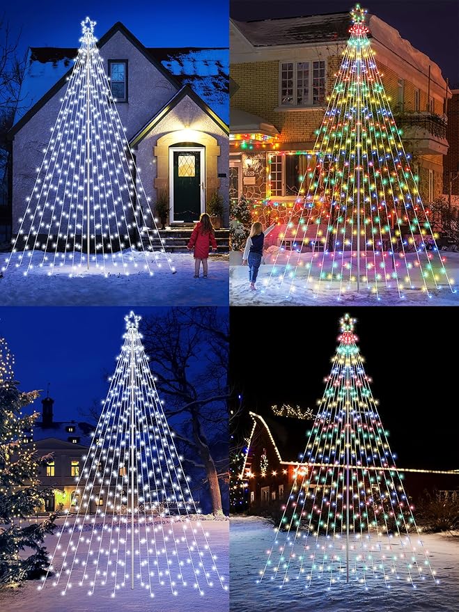 Flacchi 16 FT 664 LED Star String Lights Outdoor - Pole Set with Remote, Multiple Lighting Modes, Timer, and Waterproof Feature for Ultimate Holiday Decor (Cool White & Multicolor)