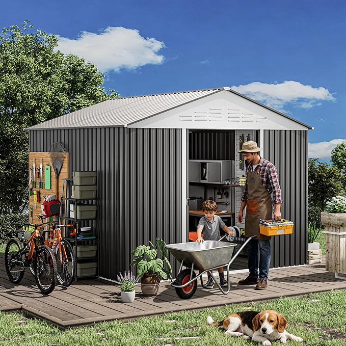 6x4.9 FT Outdoor Storage Shed Garden Shed with Sliding Door - Metal Shed for Garden Backyard Steel Outdoor Shed with Updated Frame Structure for Patio Lawn