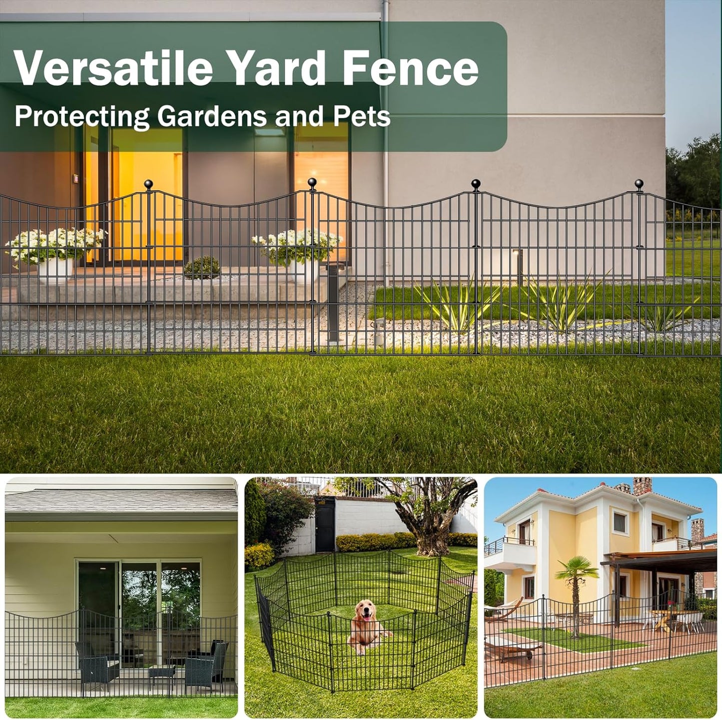 5 Panels No Dig Dog Fence Outdoor for Yard, 40 in(H) X 12 ft(L) Decorative Tall Garden Fence Animal Barrier, Rustproof Metal Wire Garden Edging and Borders, Temporary Fencing Stakes