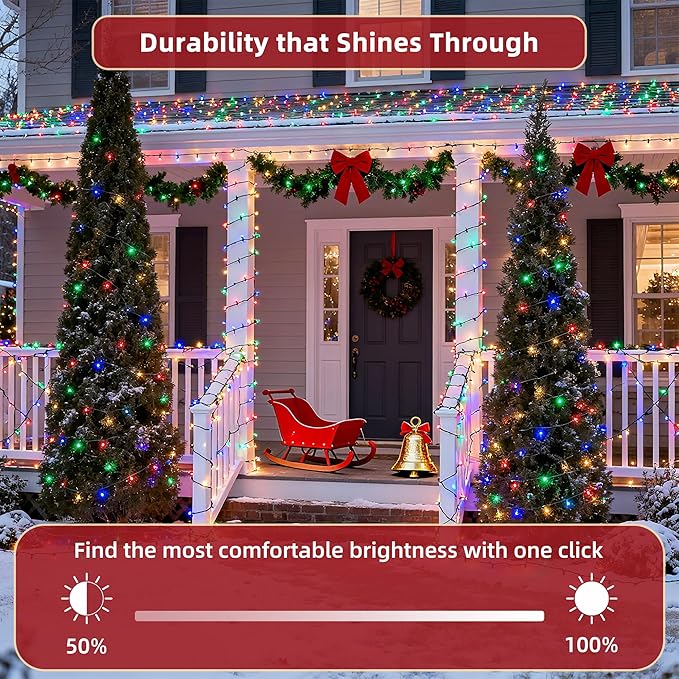 240FT Christmas Lights Outdoor, 750 LED Christmas Tree Decoration Lights with 12 Modes & Timer Memory, Dimmable Plug In Waterproof LED Xmas Light for Yard Trees Wedding Party Holiday Multicolor