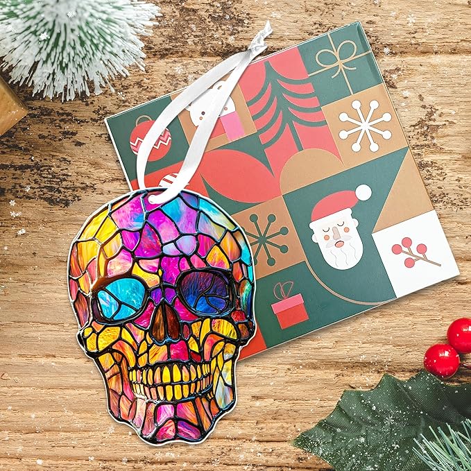 Skull Christmas Ornaments - 2D Flat (Not 3D) Acrylic Gothic Christmas Ornaments 2025 for Xmas Decorations - Skull Gifts for Women Men, Goth Gifts for Women, Skeleton Gothic Decor