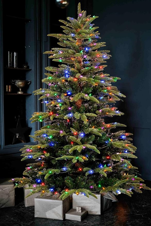 YULETIME 6.5ft Pre-Lit Christmas Tree, Realistic Spruce Holiday Decorative Tree with UL Listed 300 Multicolor LED Christmas Lights (6.5' Realistic Spruce Multicolor)