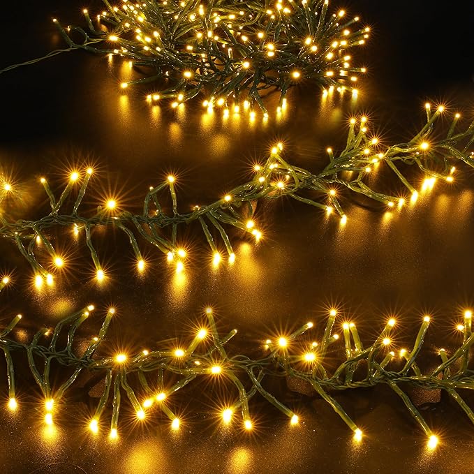 200 LED Christmas Cluster Lights, Christmas Firecrackers String Lights, Waterproof 8 Modes for Outdoor Indoor Xmas Tree Party Warm White