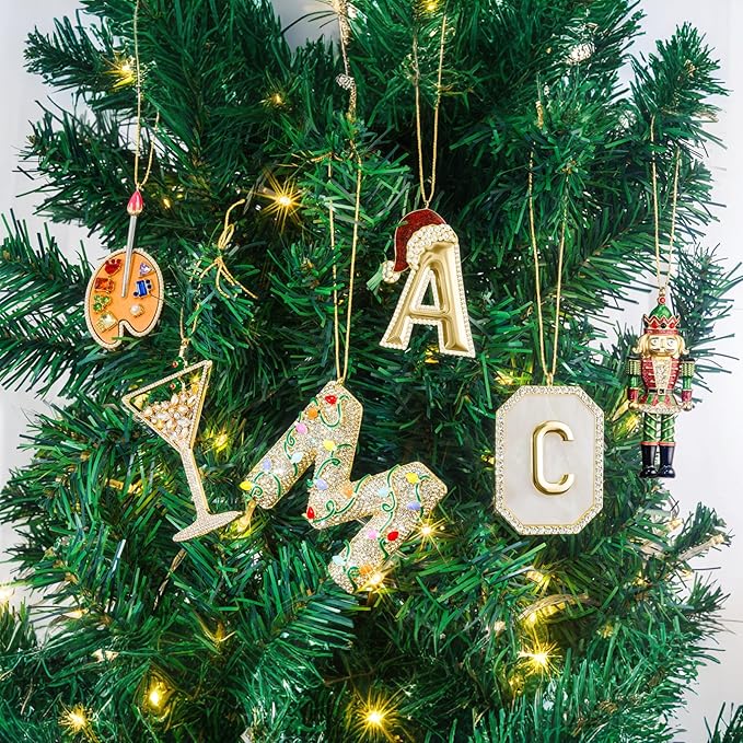 2025 Christmas Initial Ornaments,Letter A Ornaments for Xmas Tree,Hanging Christmas Ornament Gift for Mother Friends Sister Wife Grandma Women Men