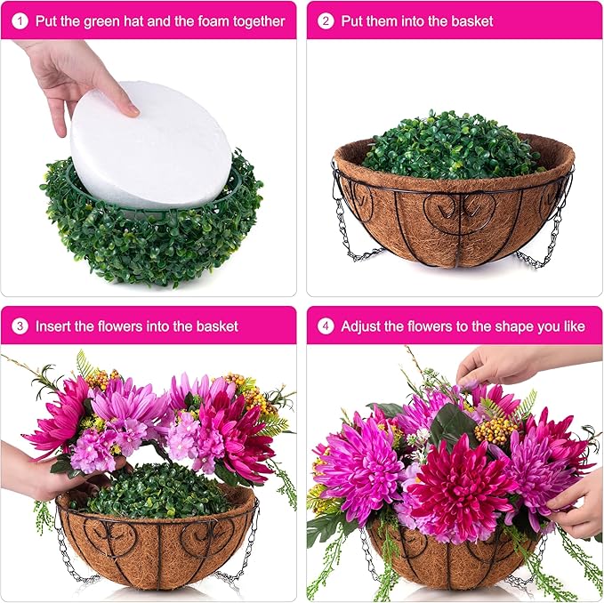 HyeFlora Artificial Fall Mums Flowers Baskets for Outside Decoration, Fake Hanging Silk Fuchsia Flower, Faux Chrysanthemum Summer UV Resistant Realistic for Porch Yard Autumn Decor