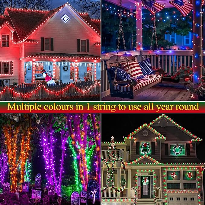 Joomer Christmas String Lights - 100FT 300LED RGB String Lights with Remote, Waterproof Outdoor Indoor with Timer Memory Function for Tree, Yard, Christmas Decor (Non-Connectable)