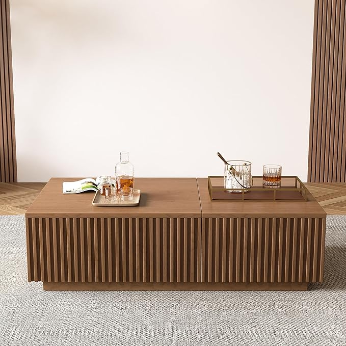 Mid-Century Modern 51.1" Coffee Table with Lift-Top & Storage, Floor-Standing Living Room Center Table for Working, Dining & Organizing, Walnut
