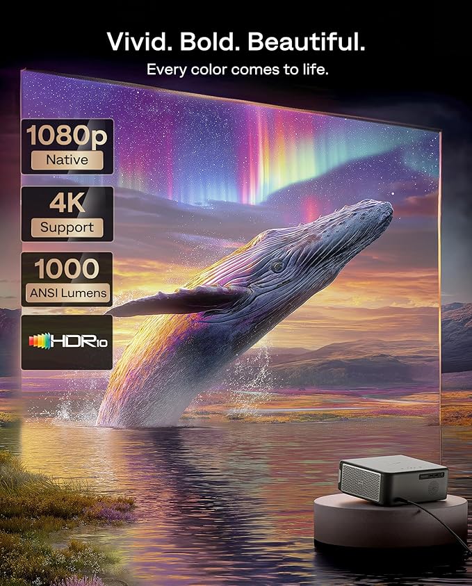 Aurzen EAZZE D1 MAX Upgraded Google TV Smart Projector 4K Supported, 1000 ANSI Lumens, MEMC Tech, Fully Automatics, 20W Dolby Audio, Home Theater Movie Projector with WiFi and Bluetooth, Black
