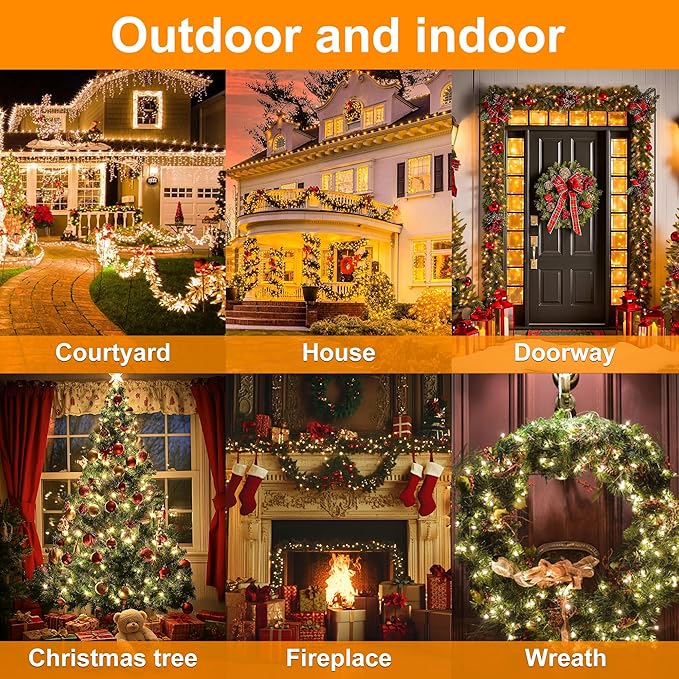 Christmas Firecrackers String Lights 200LED Cluster Lights 8 Modes Timer Waterproof for Xmas Tree Garland Window Party 2pack