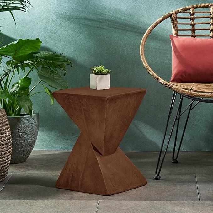 Modern Side Table with Geometric Design, Stylish Accent End Table for Living Room & Bedroom, Contemporary Black Accent Furniture for Home Decor (Dark Brown)