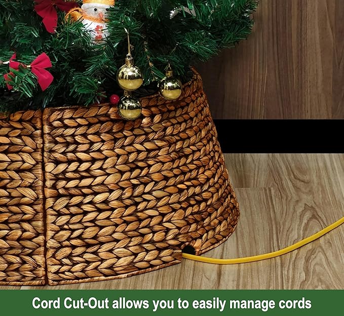 CENBOSS Rattan Christmas Tree Collar, Wicker Tree Skirt & Stand Base Cover (Brown Wash, 24 inch)