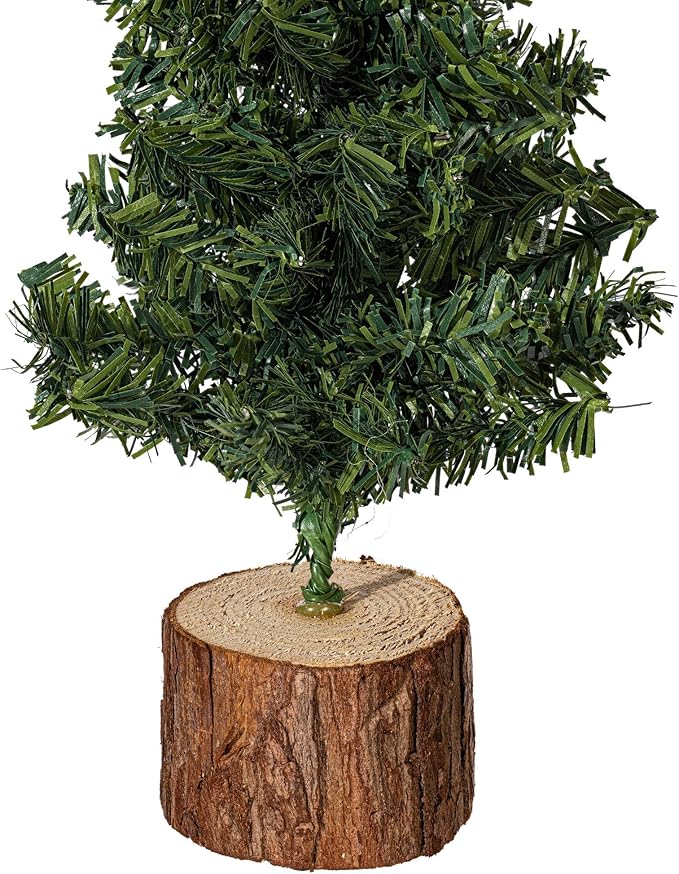 Vickerman 9" Mini Pine Artificial Christmas Tree Unlit, Seasonal Indoor Tabletop Home Decor with Decorative Wood Base