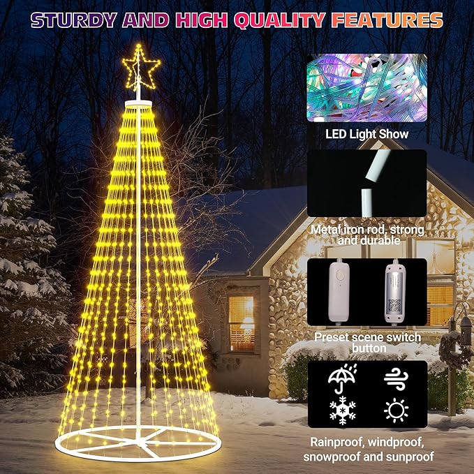 Led Outdoor Christmas Tree, 12.8 FT Prelit Smart Outside Christmas Tree Light Show App Control with 660 LED Lights Color Changing Sync APP & Remote Control Lighting