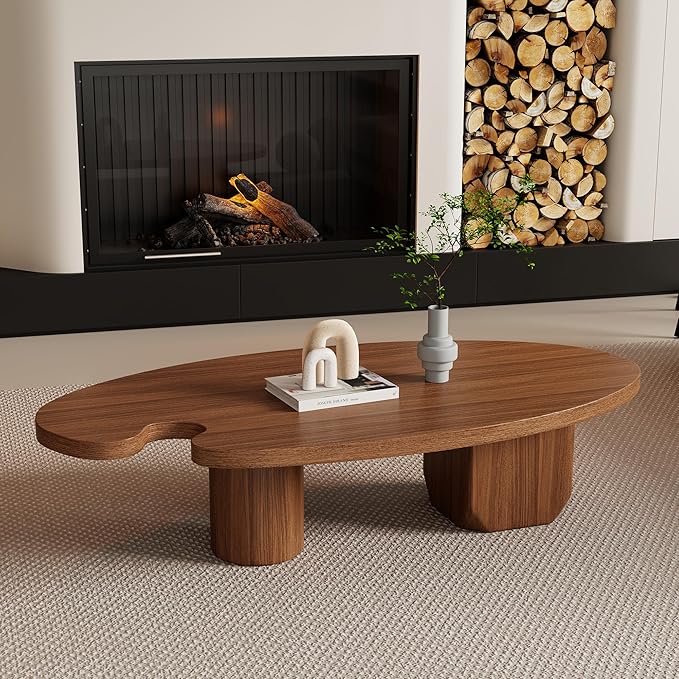 Mid Century Modern Coffee Table for Living Room, 51.2" Oval Coffee Table with Unqiue Legs, Walnut Color Center Table for Living Room Table Tea Table for Home Office