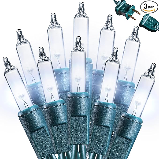 Joomer LED Clear Christmas Lights, 3Pack Total 58.5FT 300 LED Clear White Christmas Tree Lights, Connectable Waterproof Mini String Lights Plug in for Indoor Outdoor Home Christmas Decoration