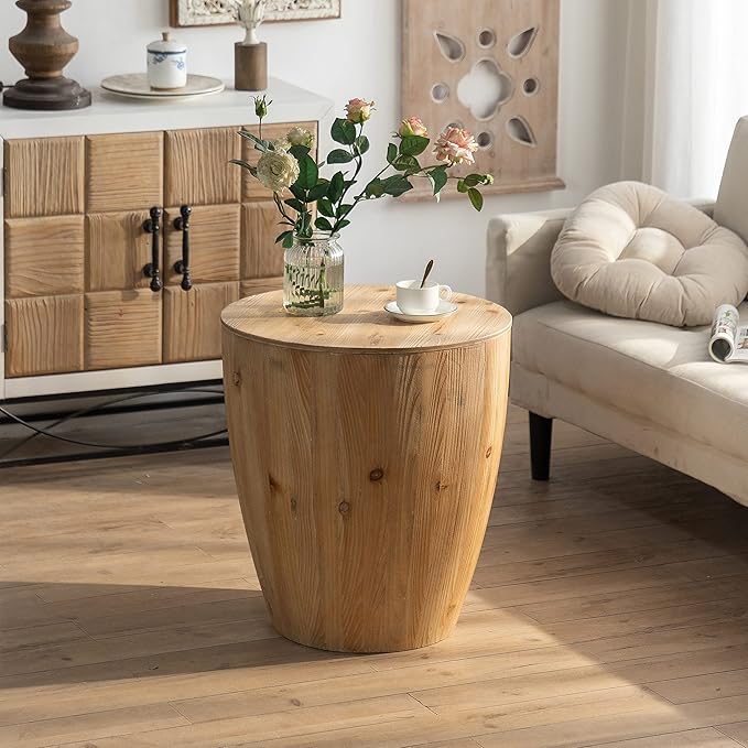 21.06" Vintage Style Bucket Shaped Coffee Table, Drum Coffee Table for Office, Dining Room and Living Room, Nature