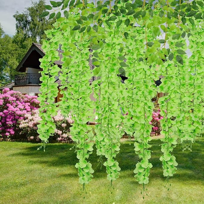 U'Artlines 36 Pack (Total 139 Feet) Artificial Fake Wisteria Vine Rattan Hanging Garland Silk Flowers String Home Party Wedding Decor (36, Green)