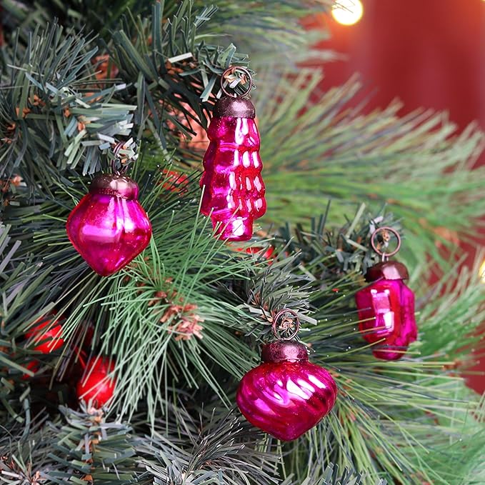 25 Pieces Glass Pink Christmas Ornaments Decorative Mercury Mini Vintage Bulk Hanging Ornaments for Halloween, Christmas Tree, New Year, Valentine Day, Holidays, Event and Wedding Party Decor