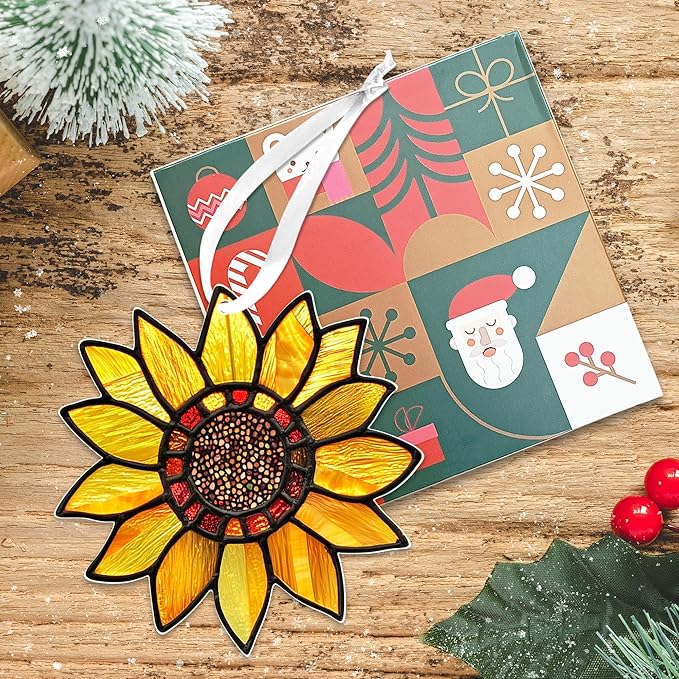 Christmas Sunflower Gifts for Women Men - Acrylic Christmas Ornaments 2025 for Xmas Decorations - Sunflower Decor, Boho Gifts for Women Girl Mom Grandma, Flower Ornaments for Tree