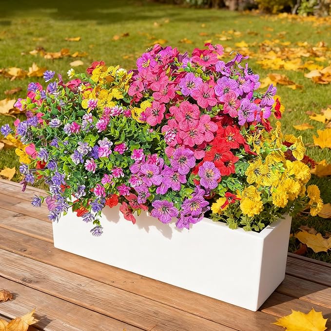 12 Bundles Artificial Flowers for Outdoor,UV Resistant Silk Daisy&Plastic Fake Flowers,Realistic Faux Plants for Spring Decor,Porch,Patio,Garden,Window Box(Mixed)