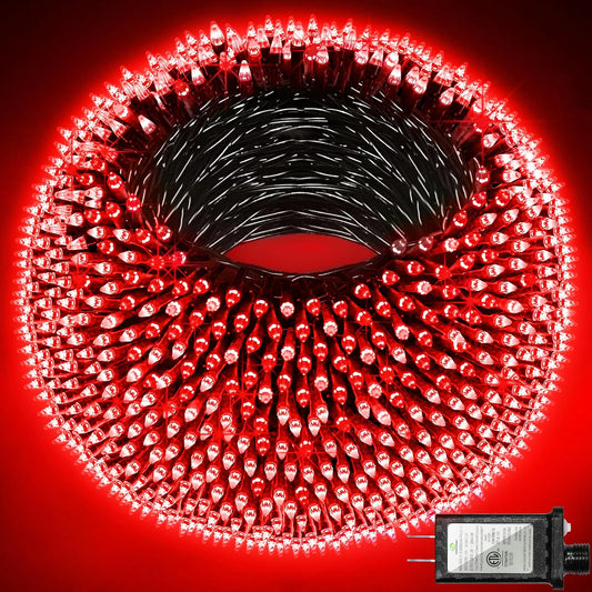 1500 LED 492FT Christmas Lights With Timer Memory - Green Wire String Lights for Indoor Outdoor Decorations, Christmas Tree, Party, Xmas, Wedding, Garden, Patio - Red