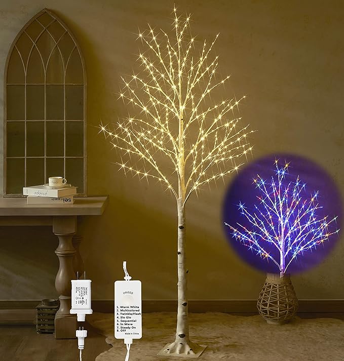 Hairui Lighted Birch Tree with 330L Warm White and Multi Color Fairy Lights 8 Functions 6FT, Faux Tree with Lights for Indoor Outdoor Christmas Party Easter Decoration