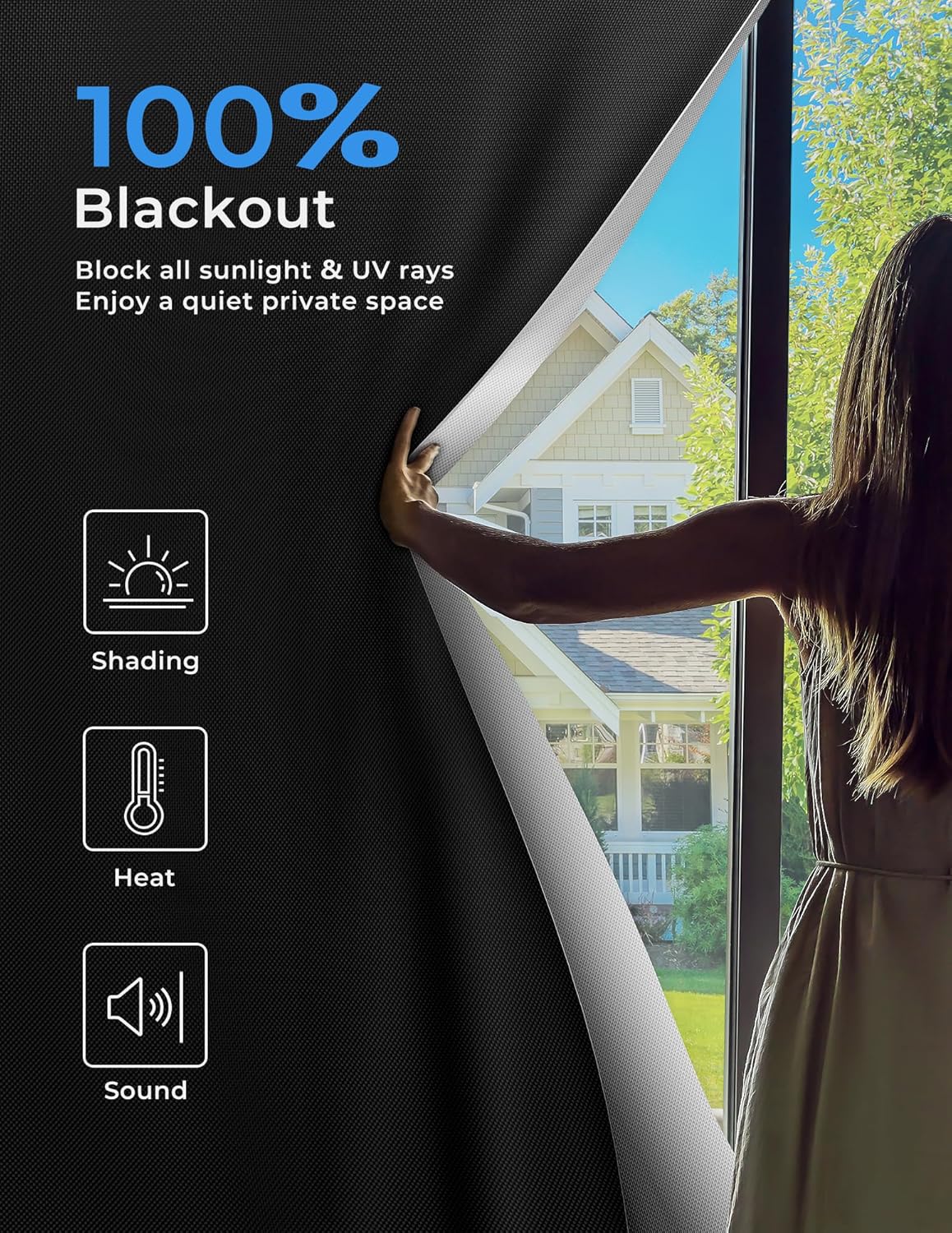 Sumobaby Blackout Curtains for Bedroom Portable 50"x57",No Drill Black Out Shades with Upgraded Hook&Loop Tapes,100% Blackout Window Cover,Easy to Cut Fit Blinds for Bedroom,Nursery(2 Panel,Black)