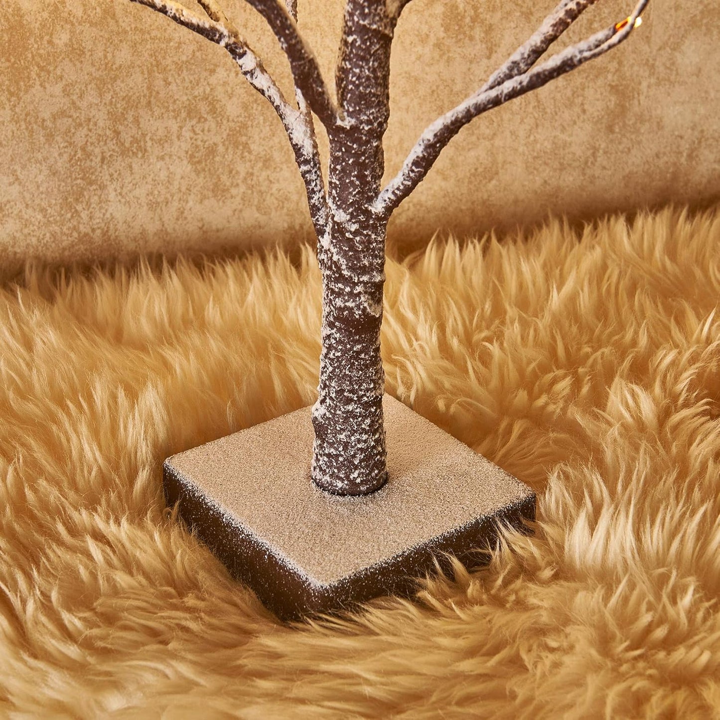 Hairui Pre Lit Tabletop Snow Dusted Tree with Timer 24LED 18IN Battery Operated for Christmas Valentine Party Decoration 2 Set