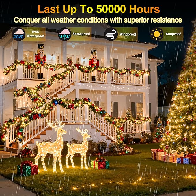 240FT 750LED Christmas Lights,12 Modes Warm White Outdoor String Lights with Timer & Dimmable, Waterproof Green Wire Christmas String Lights for Indoor Tree Xmas Patio Fence Wedding Party Decor