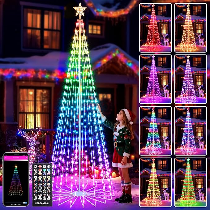 Joomer Christmas Tree Star Lights, 9FT 460LED Smart Orange Purple Light with Remote Timer Music Sync Bluetooth App Controlled RGB Color Changing Lights for Christmas Halloween Decoration