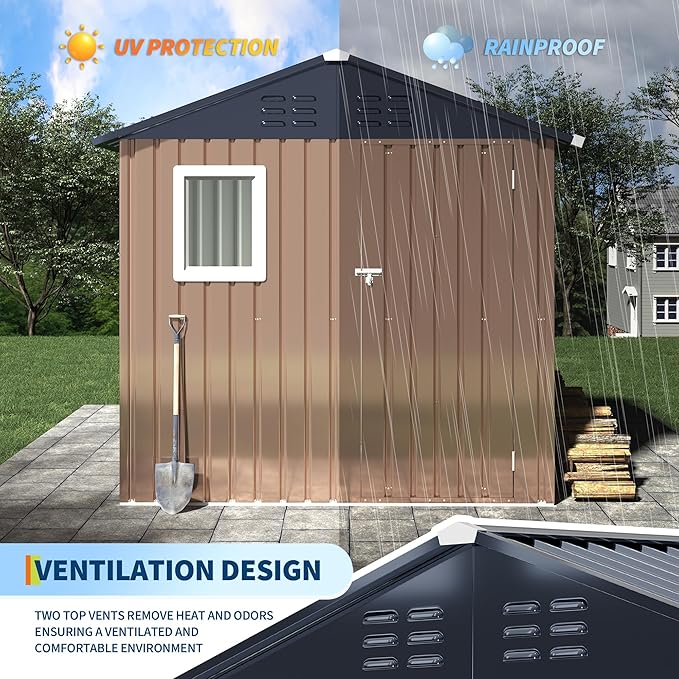 6x4 FT Metal Storage Sheds Outdoor with Window, Metal Yard Sheds Garden Shed Kit, MetalTool Shed with Lockable Door, UtilitySheds Buildings with Air Vent