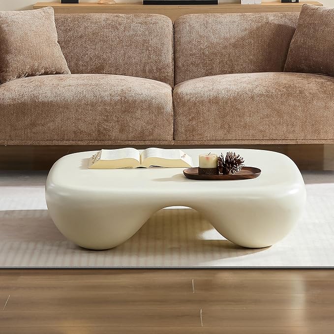 Cloud Square Modern Coffee Table, Heavy Duty Low Profile End Table with Stable 4-Leg Base and Strong Tempered Glass Top, Cream Style Sofa Side Table (White Matte)
