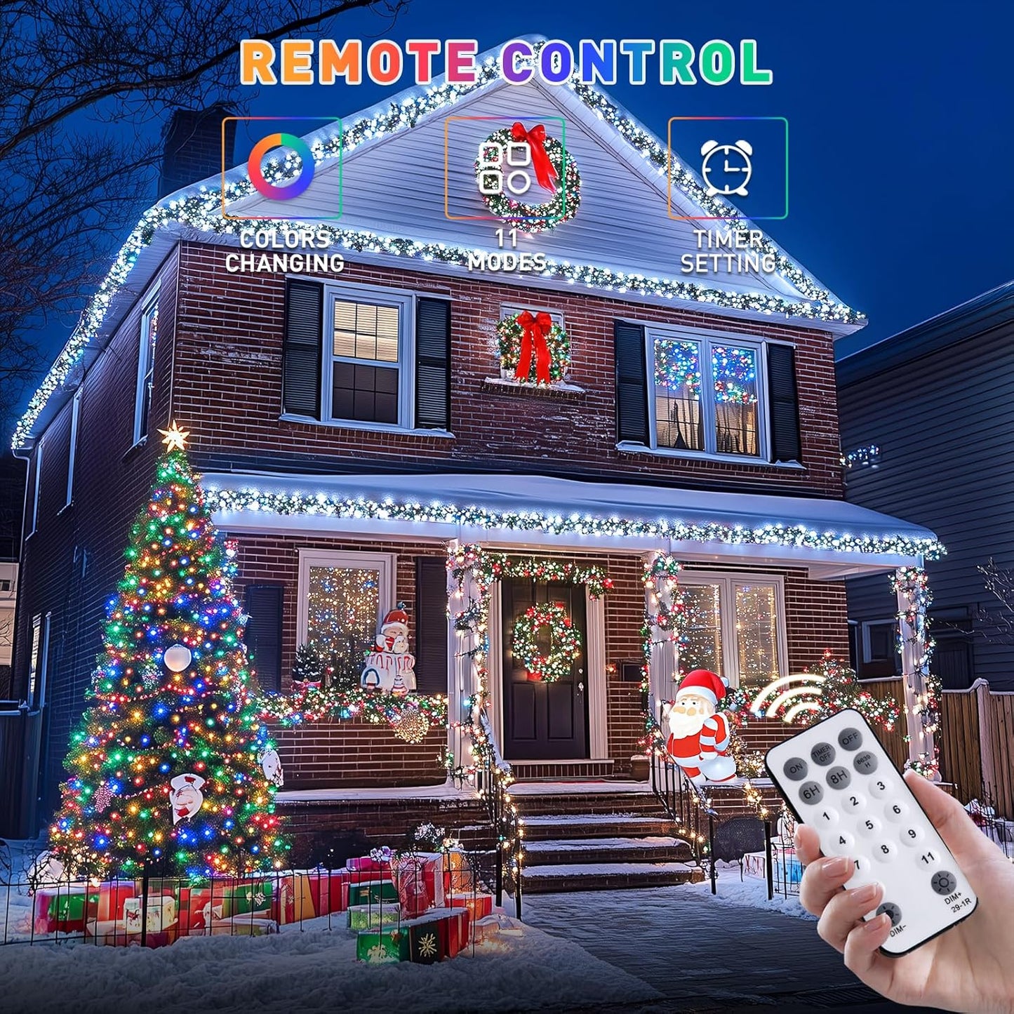 JMEXSUSS Color Changing Christmas Lights, 66ft 200 LED White & Multicolor String Lights Outdoor Waterproof with Timer Remote, Connectable Christmas Tree Lights Plug in for Indoor Xmas Decor