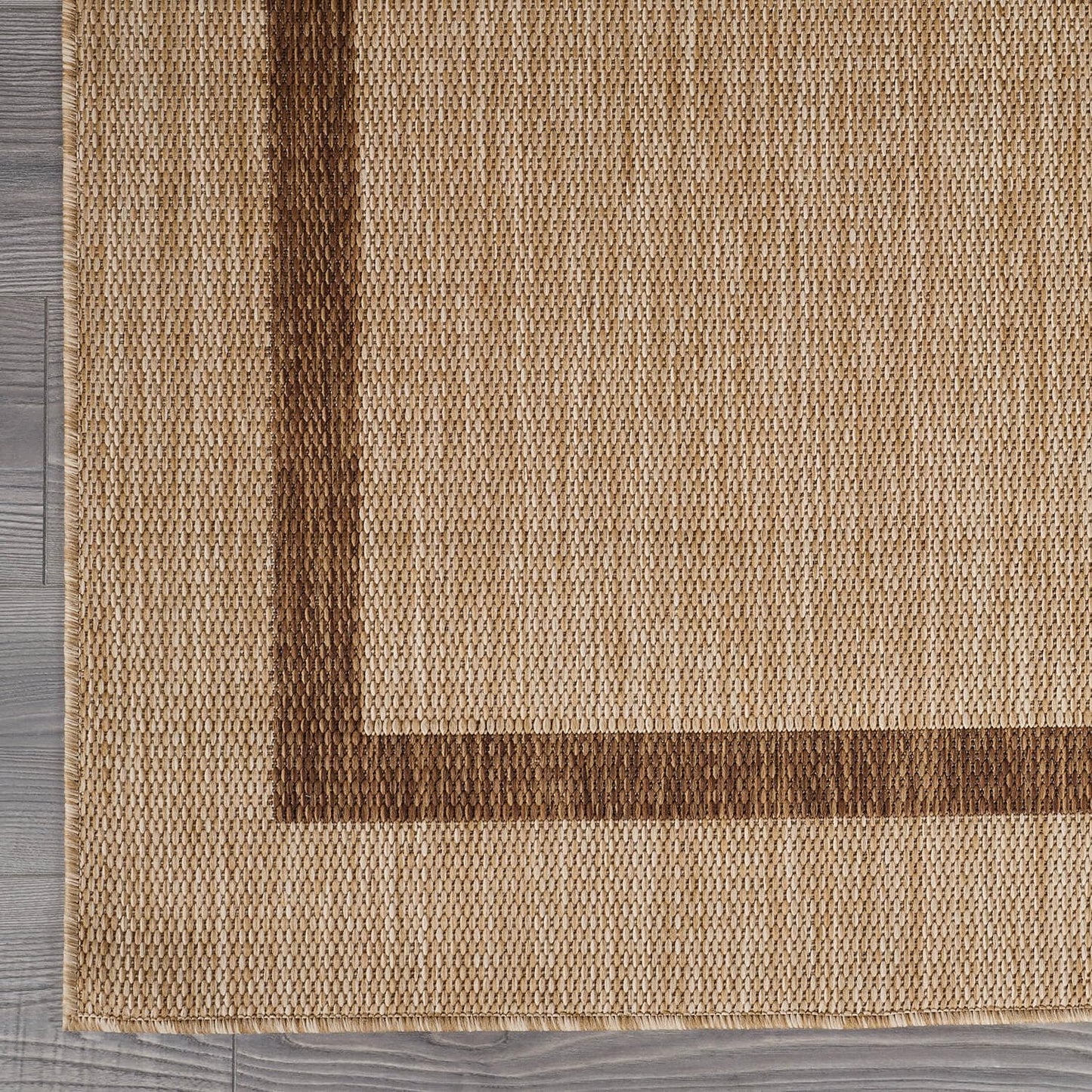 Bordered Outdoor Rug 6x9 Washable Outside Carpet for Indoor Patio Porch Waterproof Easy Cleaning Non Shedding Area Rugs Jute Beige - Nut Brown 6 x 9