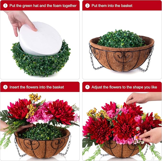 HyeFlora Artificial Fake Hanging Fall Mums Flowers Baskets for Outdoor Decoration, Faux Red Chrysanthemum Silk Red Flower, UV Resistant Realistic for Porch Patio Balcony Yard Summer Autumn Decor