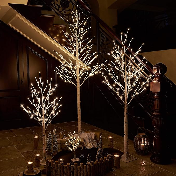 Hairui Lighted White Birch Tree 6FT, Twig Tree with Lights Plug in for Christmas Wedding Party Easter Decorations Indoor Outdoor Use