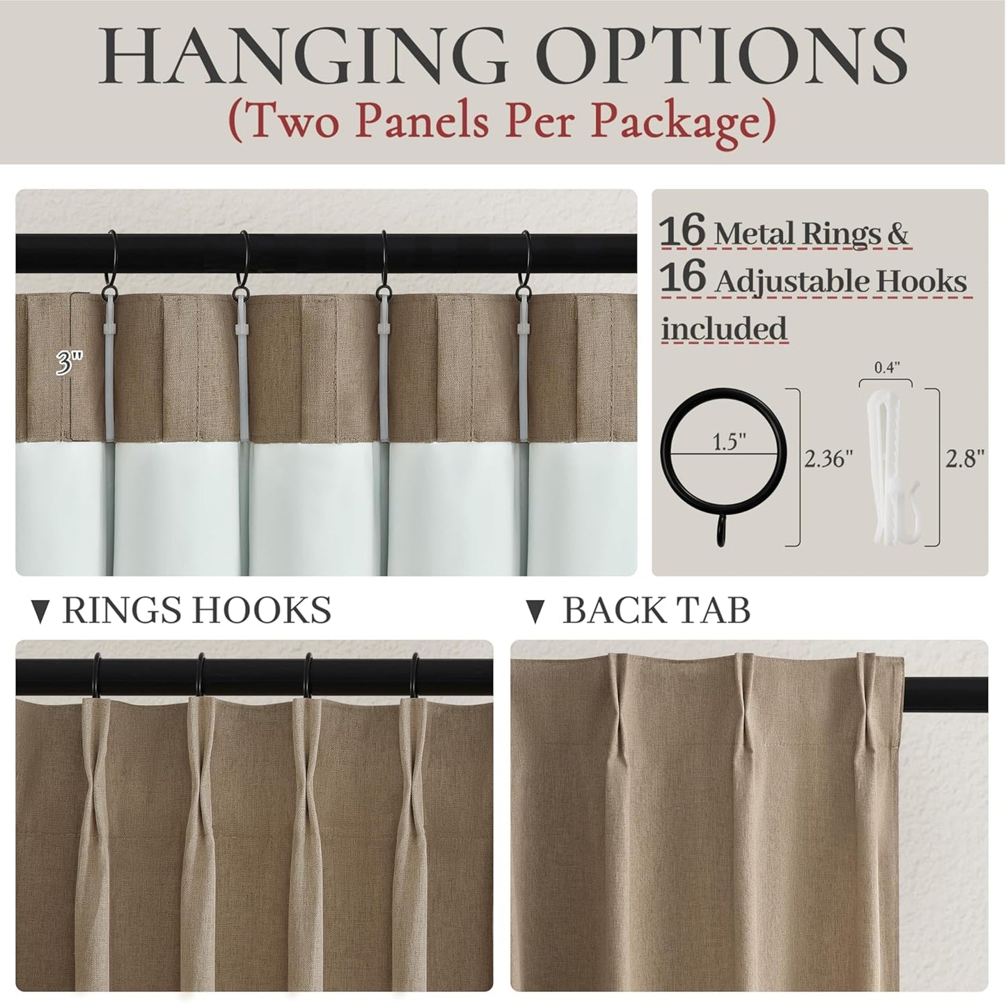 Primitive Curtain 108 Inch Long 2 Panels Burg,Chocolate Rust Brown Pinch Pleated Linen Blended 9 ft Floor Length to Ceiling Traverse Curtains for Living Room Blackout Drapes Sun Blocking Window